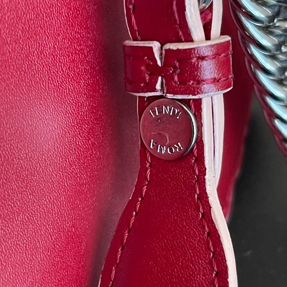 FENDI Vitello Liberty Scalloped Studded Kan I Shoulder Bag in Fragola - Preowned - Picture 10 of 14